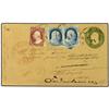 Image 1 : (1860 CA) 10c. postal stationery envelope uprated imperf pair 1c. Franklin (faults) + perfd 3c. Wash