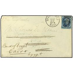 1878 (March 20) Cover addressed to Italy with Taylor 1875 5 c. blue from Springfield/Mass. Reverse w