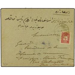 1905 SALIF a CONSTANTINOPLA. Circulada con sello de Turquia de 20 pa. rosa (Sc. 120), mat. SALIF (Ye