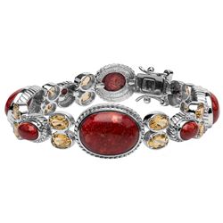 Sterling Silver Red Coral & Citrine Bracelet 6.7"