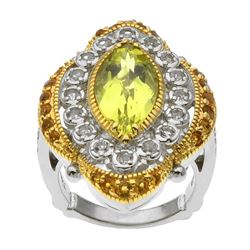 Silver Two-tone Lemon Quartz Halo Ring-SZ 9