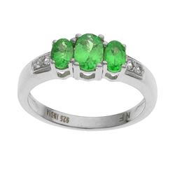 Silver Green Garnet & Topaz 3-Stone Ring-SZ 7