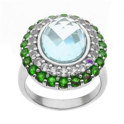 Silver Sky Blue Topaz & Gemstones Halo Ring-SZ 8