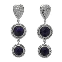 Silver Sapphire Corundum Hammered Drop Earrings