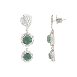 Silver Emerald Corundum Hammered Drop Earrings