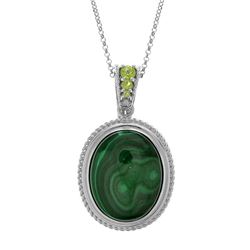 Sterling Silver Oval Malachite & Peridot Pendant