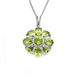 Silver 5.65ctw Peridot & Topaz Floral Pendant