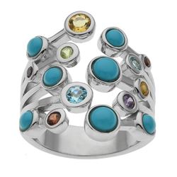 Silver Turquoise & Multi Gemstone Bypass Ring-SZ 5