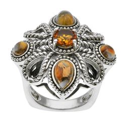 Silver Spiny Oyster & Citrine Rope Ring-SZ 10
