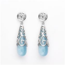 Silver Milky Aquamarine Overlay Drop Earrings