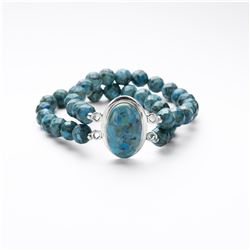 Sterling Silver Two Row Turquoise Beaded Bracelet