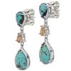 Image 1 : Silver Turquoise & Citrine 3-Stone Drop Earrings