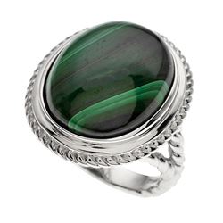 Silver Oval Malachite Rope Textured Ring-SZ 7