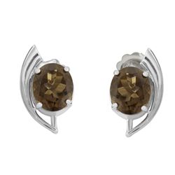 Sterling Silver Smoky Quartz Curved Stud Earrings