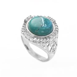 Silver Turquoise & White Topaz Textured Ring-SZ 7