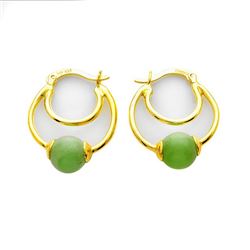 18K Gold Over Sterling Silver Jade Hoop Earrings