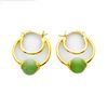 Image 1 : 18K Gold Over Sterling Silver Jade Hoop Earrings