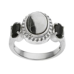 Silver Quartz & Spinel Three Stone Ring-SZ 7