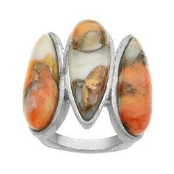 Silver Spiny Oyster Brushed 3-Stone Ring-SZ 5