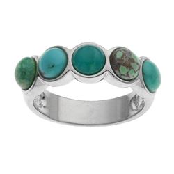 Silver Multi Turquoise 5-Stone Band Ring-SZ 7