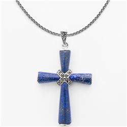 Sterling Silver Lapis & Marcasite Cross Pendant