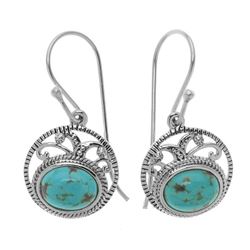 Silver Oval #8 Turquoise Textured Drop Earrings