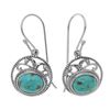 Image 1 : Silver Oval #8 Turquoise Textured Drop Earrings