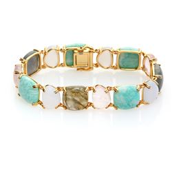 14K Vermeil Multi Gemstone Station Bracelet 7.5"