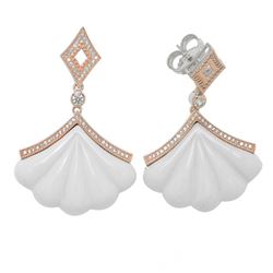 14K Rose Gold Vermeil Carved Agate Fan Earrings