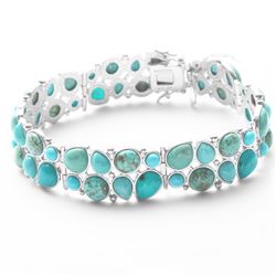 Silver Multi Turquoise Two Row Bracelet 7.2"