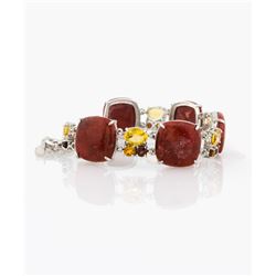 Silver Coral & Multi Gemstone Toggle Bracelet