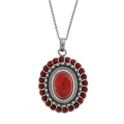 Sterling Silver Oval Coral Flower Pendant