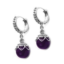 Sterling Silver 12mm Amethyst Bead Hoop Earrings
