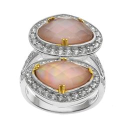 Silver Pink MOP & Moonstone Doublet Halo Ring-SZ 8