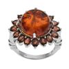 Sterling Silver Amber & Garnet Flower Ring-SZ 8