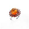 Image 2 : Sterling Silver Amber & Garnet Flower Ring-SZ 8