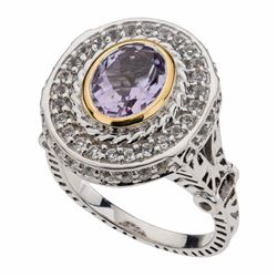 Silver Brazilian Amethyst & Topaz Halo Ring-SZ 7