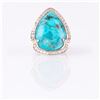 Silver Turquoise & White Zircon Halo Ring-SZ 8