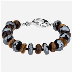 Silver Tiger Eye and Hematite Bead Bracelet 7.5"