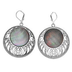 Sterling Silver Black MOP Openwork Drop Earrings