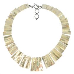 Sterling Silver 19" White MOP Toggle Bib Necklace