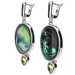 Sterling Silver Abalone & Peridot Drop Earrings