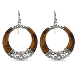 Sterling Silver Tiger's Eye Dangle Circle Earrings