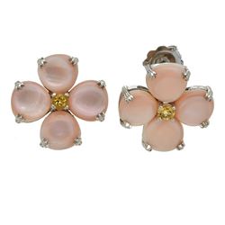 Silver Pink MOP & Citrine Flower Stud Earrings