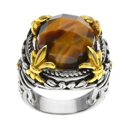 Sterling Silve Tiger's Eye Fluer-de-Lis Ring-SZ 6