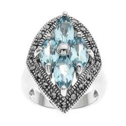 Silver Blue Topaz & Marcasite Shield Ring-SZ 5