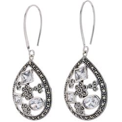 Sterling Silver Marcasite & CZ Drop Earrings