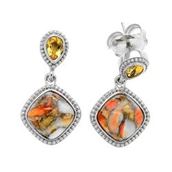 Silver Spiny Oyster & Citrine Beaded Drop Earring