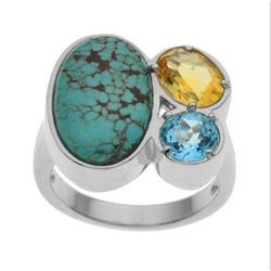 Silver #Mine 8 Turquoise & Gemstones Ring-SZ 9