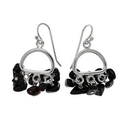 Sterling Silver Black Onyx Chips Drop Earrings